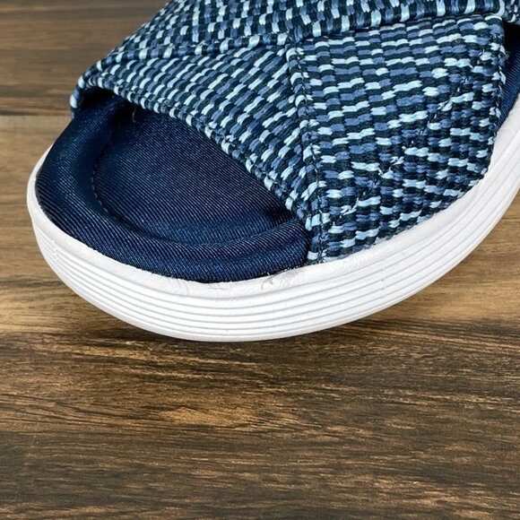 Ryka Nadine Womens Size 8 Shoes Navy Blue Stretch Cross Strap Wedge Slide Sandal - Picture 3 of 14